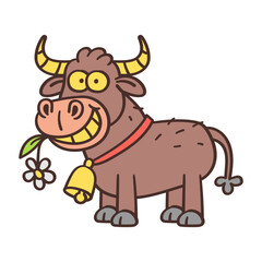 Bull cartoon character standing and smiling