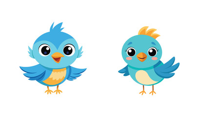 Two cute cartoon blue birds illustration