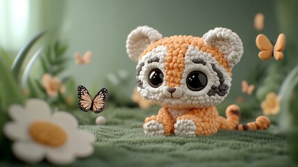 Cute tiger cub in a spring meadow