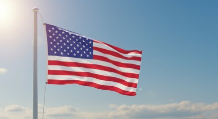 Fototapeta premium American Flag Waving Proudly Under a Bright Sunny Sky