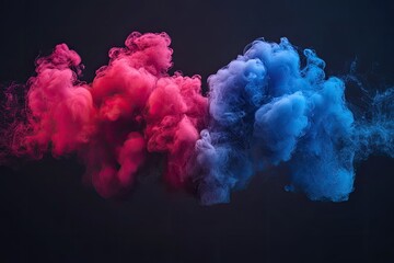 Fototapeta premium Pink and blue smoke clouds against a dark background