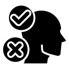 Decision Making Glyph Black Fill Silhouette Style Icon - Business figure with arrows and choice symbols, illustrating decision-making process