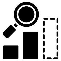 Predictive Analytics Glyph Black Fill - Magnifying Glass Over Data Analysis Charts