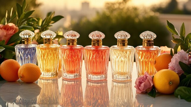 Colorful perfume bottles displayed