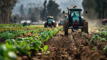 Fototapeta premium Autonomous farming with AI machines in a field