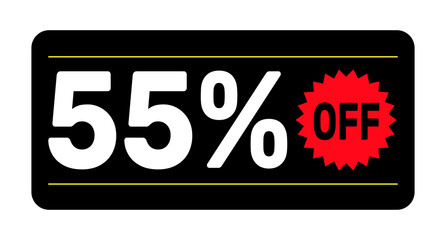 55% discount tag. icon vector Black, white and rad rectangular shape