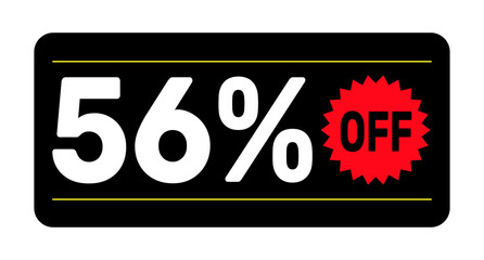 56% discount tag. icon vector Black, white and rad rectangular shape