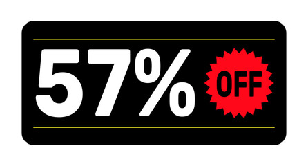 57% discount tag. icon vector Black, white and rad rectangular shape