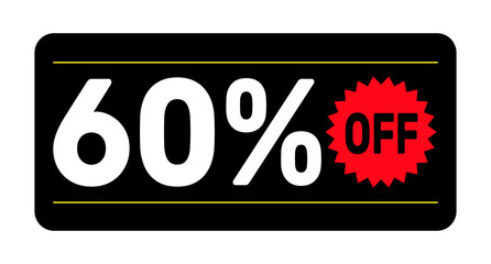 60% discount tag. icon vector Black, white and rad rectangular shape