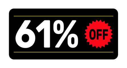 61% discount tag. icon vector Black, white and rad rectangular shape