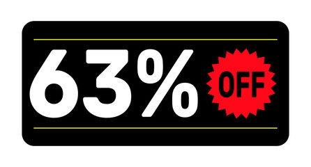 63% discount tag. icon vector Black, white and rad rectangular shape