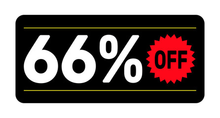 66% discount tag. icon vector Black, white and rad rectangular shape