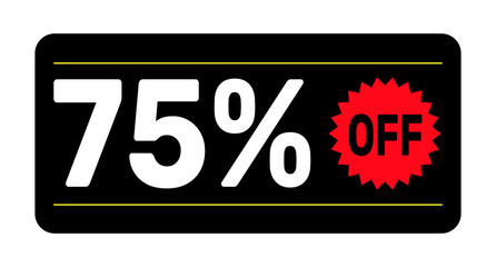 75% discount tag. icon vector Black, white and rad rectangular shape