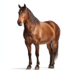 Obraz premium A Strong Chestnut Horse Standing Against a White Background Studio Shot of a Powerful Equine Animal