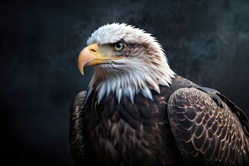 Obraz premium Portrait of an American eagle against a rustic background with copy space