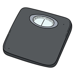 Hand drawn cartoon gray weight scale on white background.