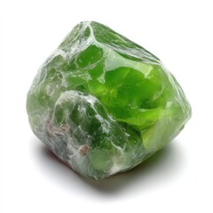 Fototapeta premium Vibrant Green Olivine Crystal Specimen Raw Gemstone on White Background