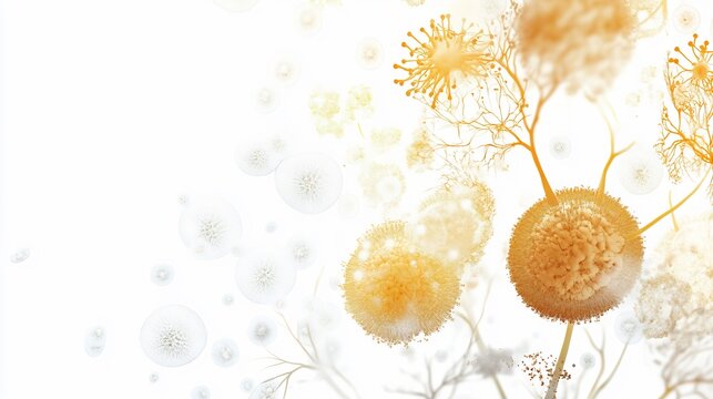Clean scientific visualization showing fungal pathogens like Candida Aspergillus Cryptococcus infecting human tissues microbiology concept art no text white background
