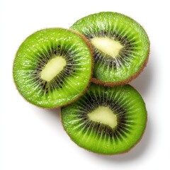 Fototapeta premium Slices of Fresh Green Kiwi Fruit Isolated on White Background Healthy Juicy Tropical Food