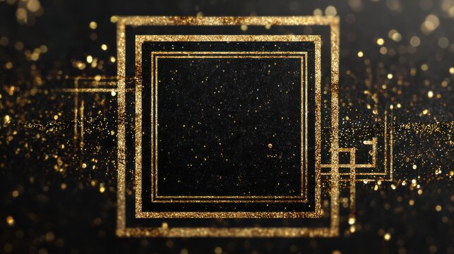 A stunning image of vintage frame combines black and gold glitter, reflecting the opulence of the roaring 1920s. The geometric design and soft focus create a classy backdrop for.