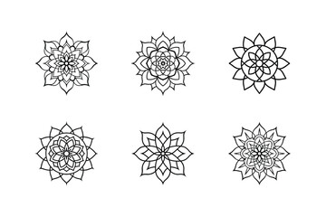 Set of Tibetan Inspired Vector Mandalas in Black Ink on White