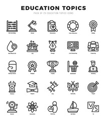 Set of Education Topics Icons. Simple Lineal art style icons pack.