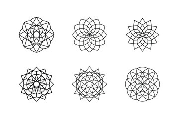 Set of Grid-Based Geometric Mandalas with Circular Symmetry, White Background