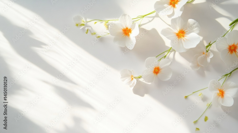 Fototapete presentation-ready white background with delicate orange stripe accents and ample space for text or 