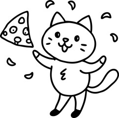 Obraz premium 고양이, 캐릭터, 만화, 벡터, 그리기, 미술, 재미, 피자, 먹을것, 귀여운, 미소, 치즈, 해피, 익살