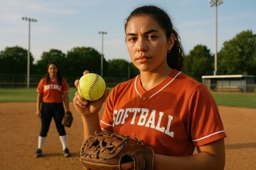 Confident softball players on field.