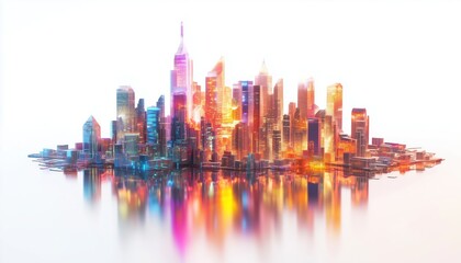 Obraz premium Double Exposure Featuring Business Theme Hologram And City View Symbolizing Success