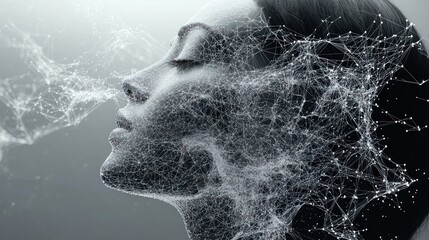 Woman face with abstract connection lines overlayed