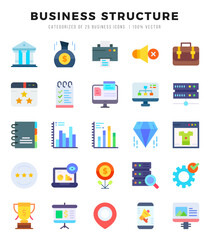 Business Structure Flat icons collection. 25 icon set. Vector illustration.