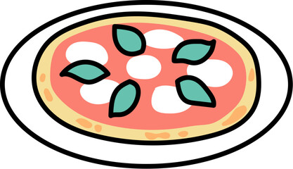 シンプルなイタリアンのマルゲリータピザのイラスト