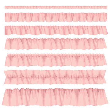 Pink Ruffle Trim Set Vector stock illustration Cute Fabric Borders in Various Styles