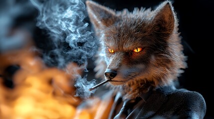 Fox Smoking Cigarette with Glowing Eyes