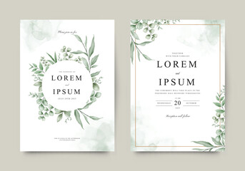 Elegant double sided wedding invitation set with greenery watercolor