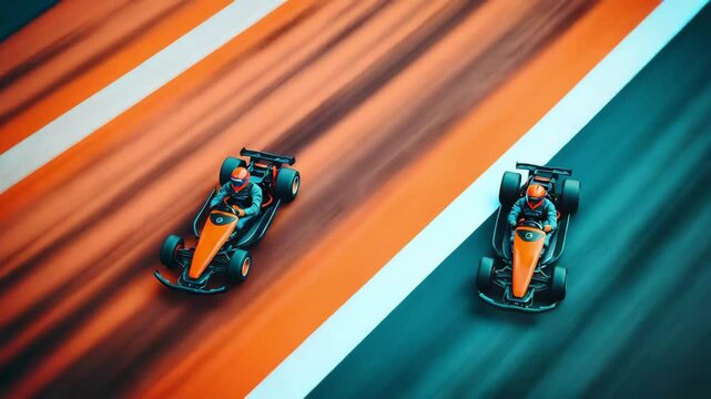 Thrilling Go Kart Race Two Drivers Speeding on Parallel Tracks Dynamic Aerial View of Intense Competition