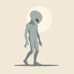 Minimalist Illustration of an Alien Figure with Moonlight Background for Science Fiction Themes, Digital Art Projects, Graphic Design, and Creative Media Productions