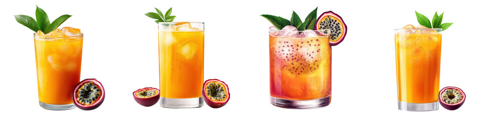 Fototapeta premium Assorted tropical fruit cocktails with orange and passion fruit