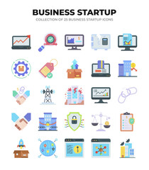 25 Business Startup Icons. Flat Design Collection for Marketing and Finance