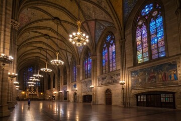 Fototapeta premium Grand Gothic Hall Interior at Night
