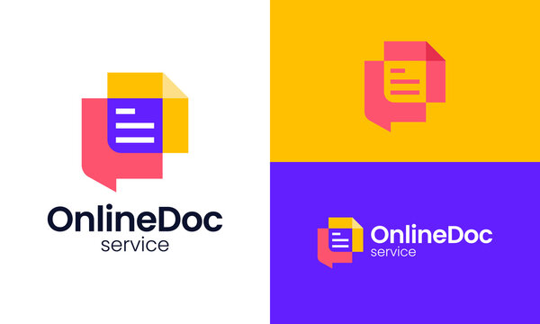 Online doc logo design. Abstract document vector design with chat bubble with colorful overlapping style graphic icon symbol