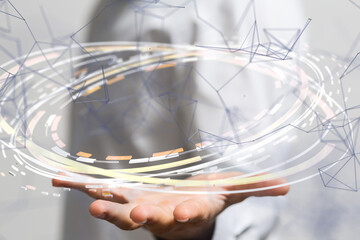 abstract lines with dots over dark background.