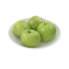 Apples Granny Smith on a plate isolated transparent background 3d rendering
