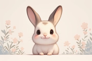 Obraz premium Adorable bunny sits among delicate pastel blooms. Soft, innocent, and charming