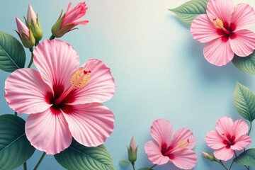 Delicate hibiscus flowers, repeating motif, soft pastel tones , design, texture, vector