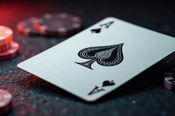 Playing card Ace of Spades close-up, sharp focus, casino, spades, texture