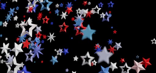 Red, white, and blue stars burst on black. Perfect for Independence Day!