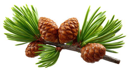 Nature's Tiny Treasures: A close-up image unveils a pine branch with detailed textures of vibrant green needles and warm, textured pine cones.